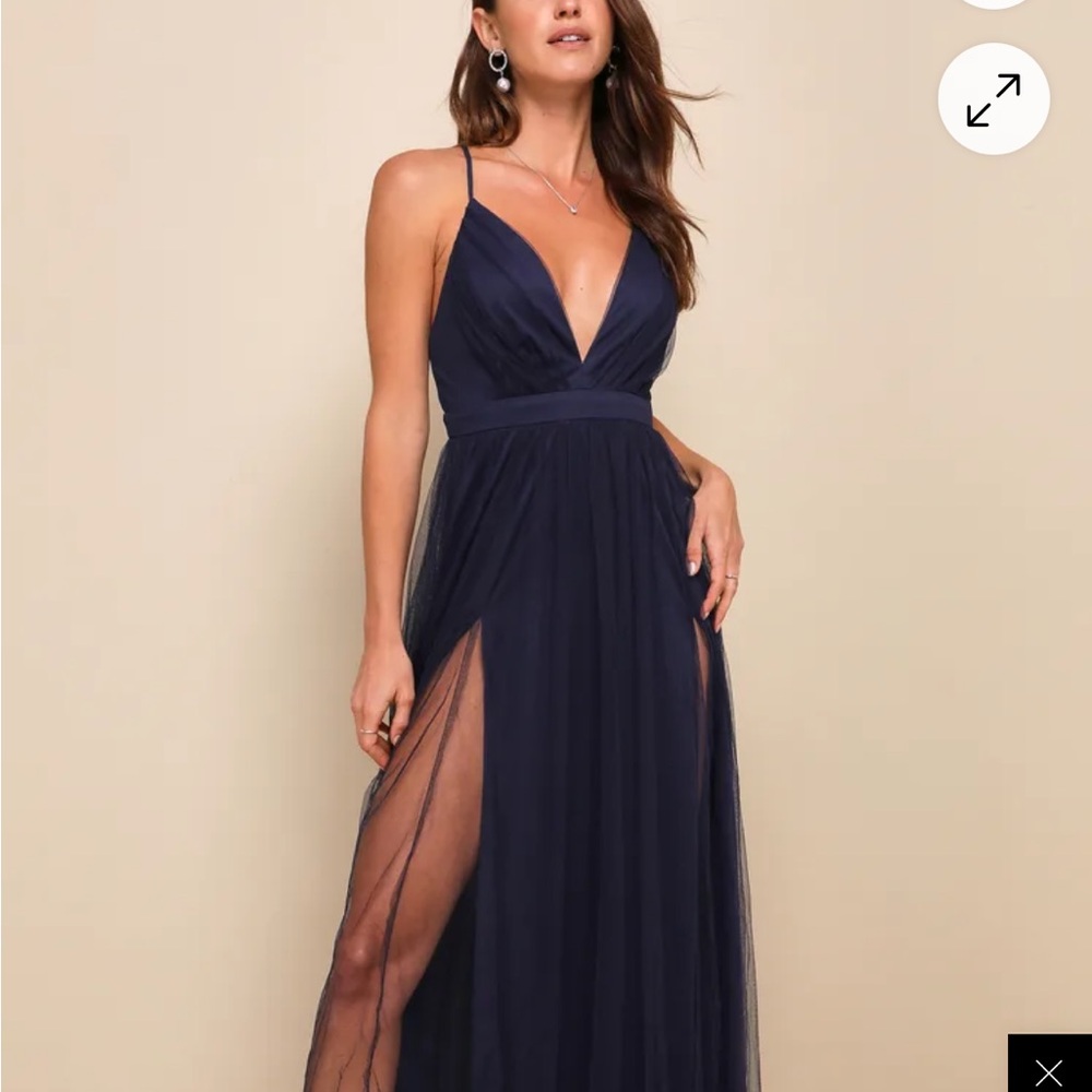Lulus Rare Beauty Navy Blue Tulle Backless Maxi Dress